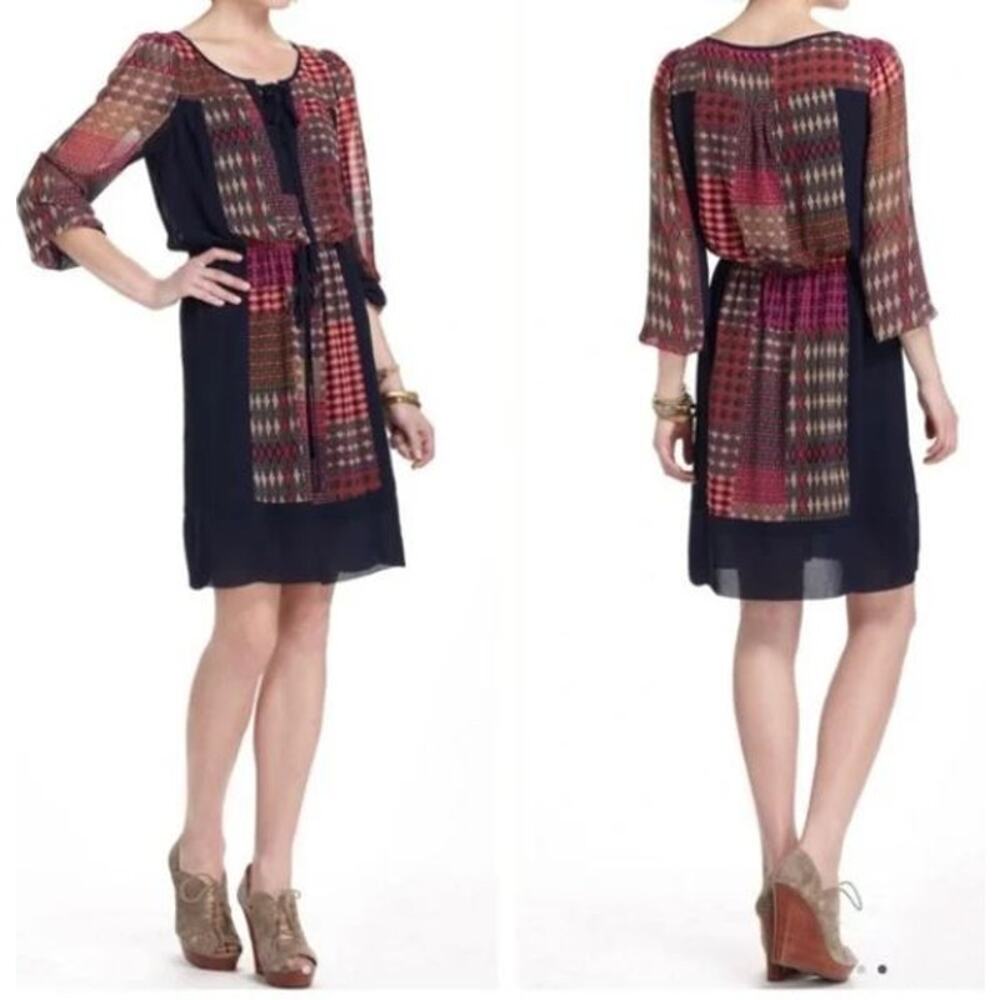 Anthropologie Maeve Rosalie Peasant Patchwork Belted Long Sleeve Dress Size S‎